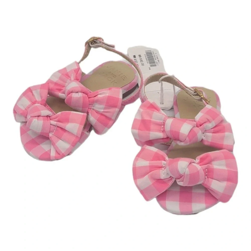 NWT JANIE AND JACK DOUBLE BOW‎ GINGHAM Sandals Size 5
